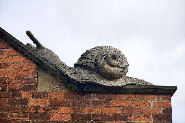 snail sculpture on a roof